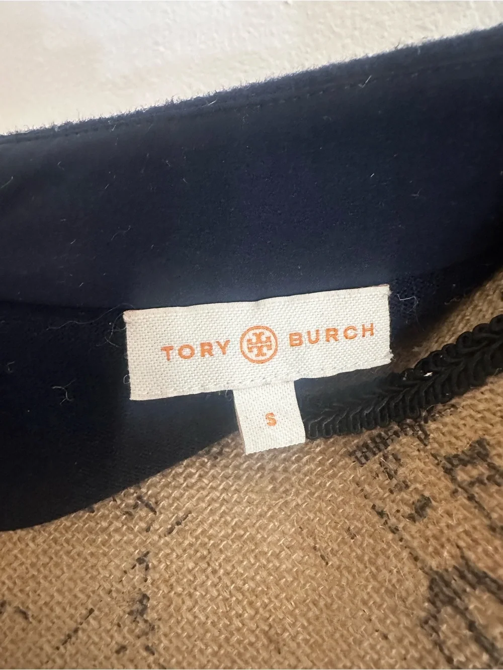 Tory Burch Beige Knit Top with Navy Trim